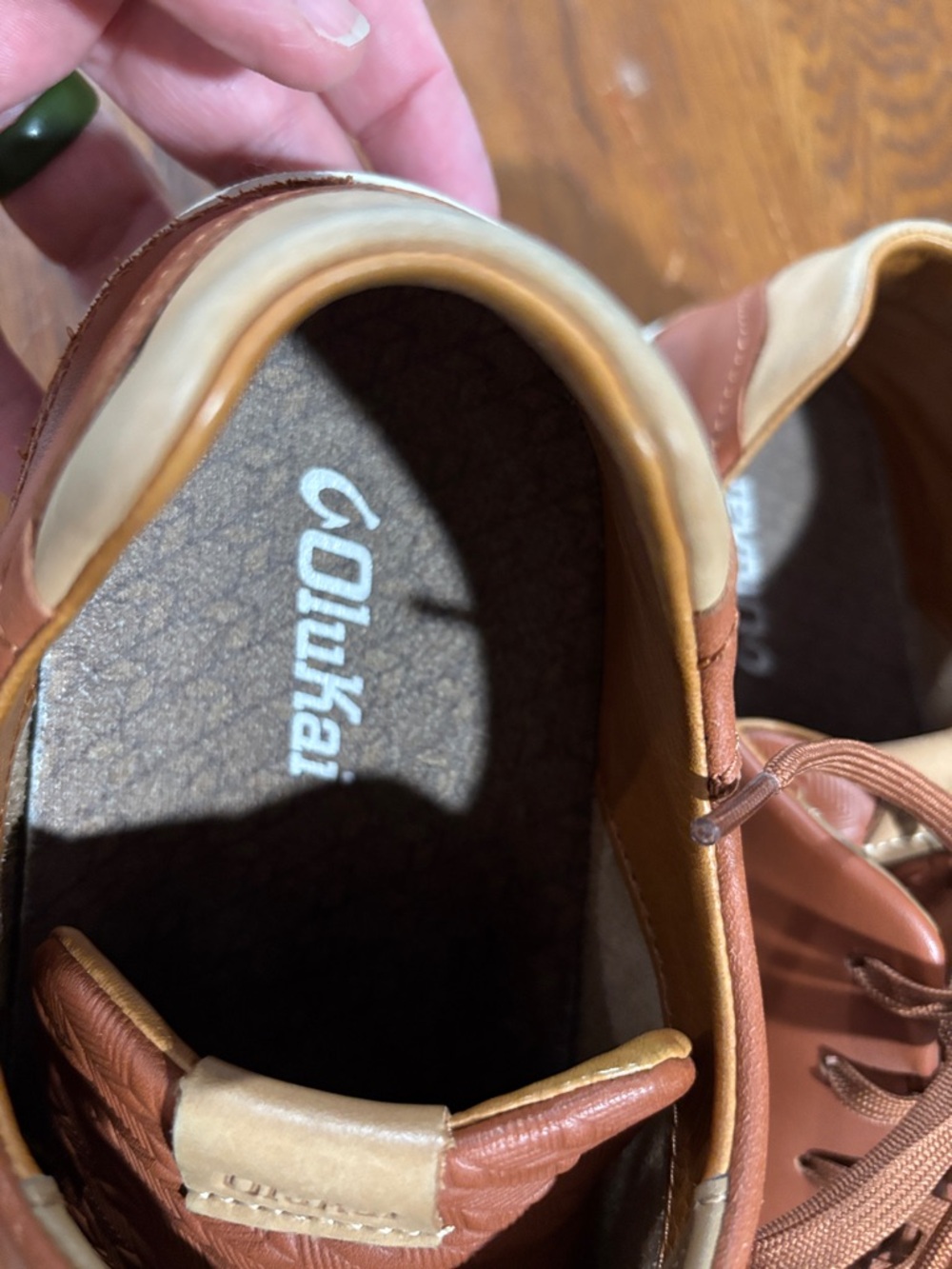 OluKai Men’s Chestnut Brown Leather Low-Top Sneakers - Picture 3 of 4